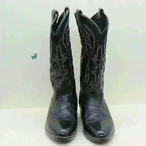 Bronco Men's Black Leather Cowboy Western Boots Size US 10 D - Picture 5 of 10